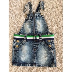 Chilipop Girls Denim Overalls Dress Blue Distressed Buckle Belt Size 2T NWT